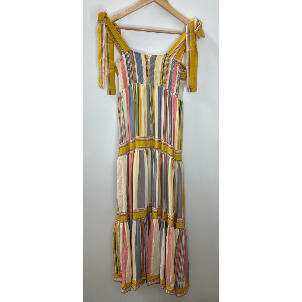 By Together Striped Tiered Maxi Dress Yellow Small Tie Shoulder Boho Whimsical - Picture 12 of 15